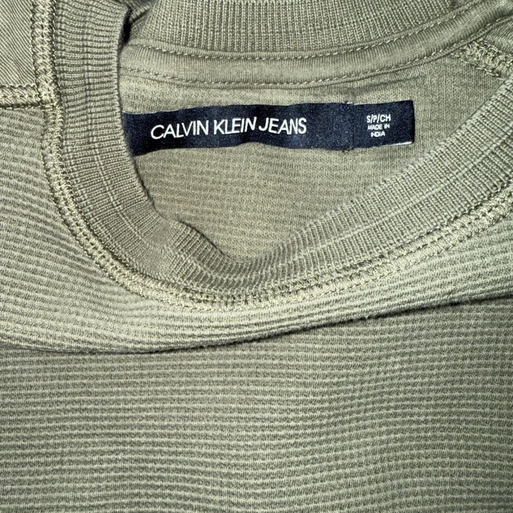 Calvin Klein Jeans Green Crewneck Sweater Ribbed Knit